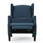 Fauteuil inclinable manuel, dossier à oreilles et garniture cloutée, polyester bleu marine