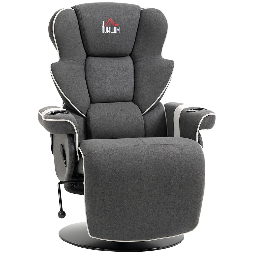Fauteuil inclinable manuel, pivotant, avec repose-pieds et deux porte-gobelets, pour salon, noir