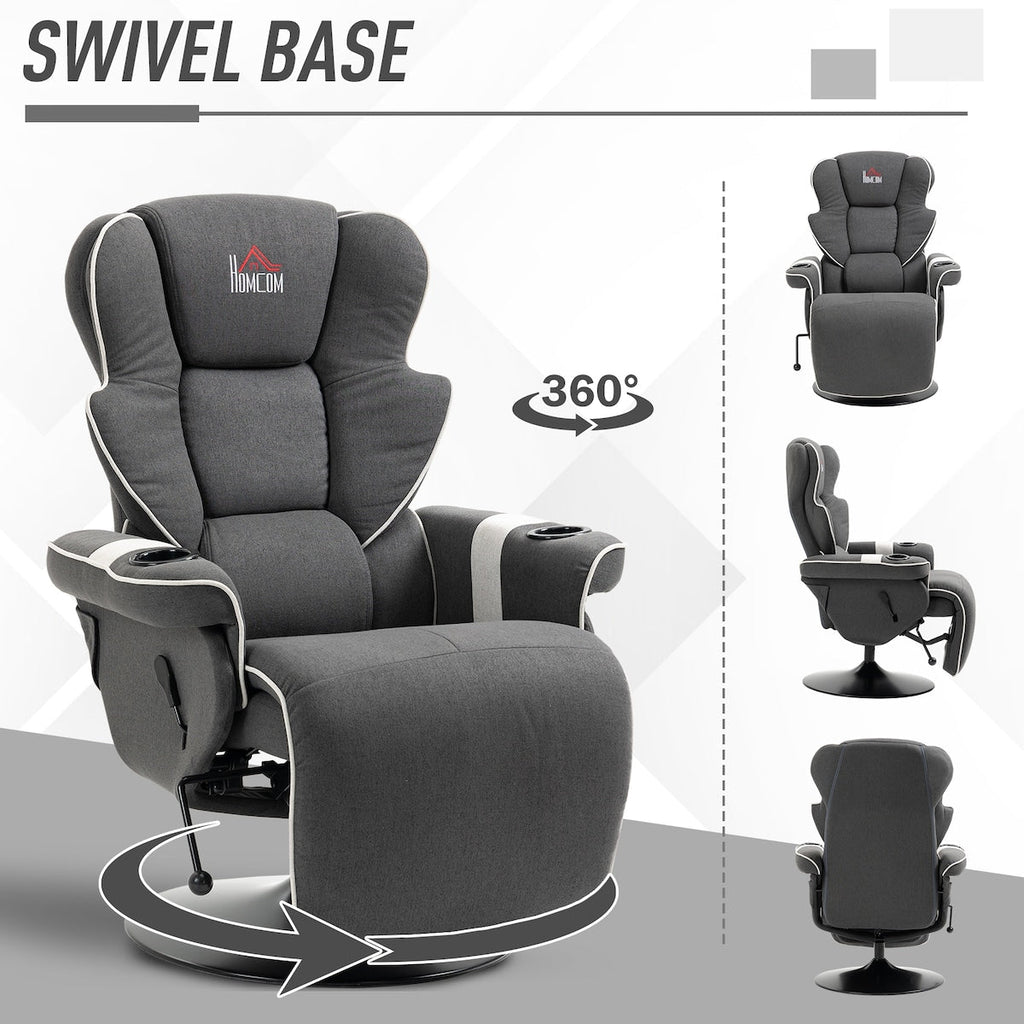 Fauteuil inclinable manuel, pivotant, avec repose-pieds et deux porte-gobelets, pour salon, noir
