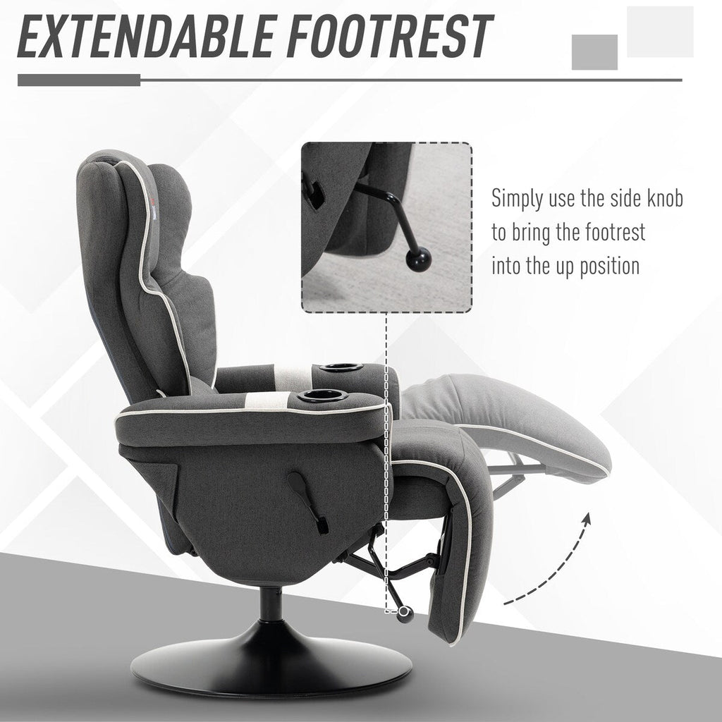 Fauteuil inclinable manuel, pivotant, avec repose-pieds et deux porte-gobelets, pour salon, noir