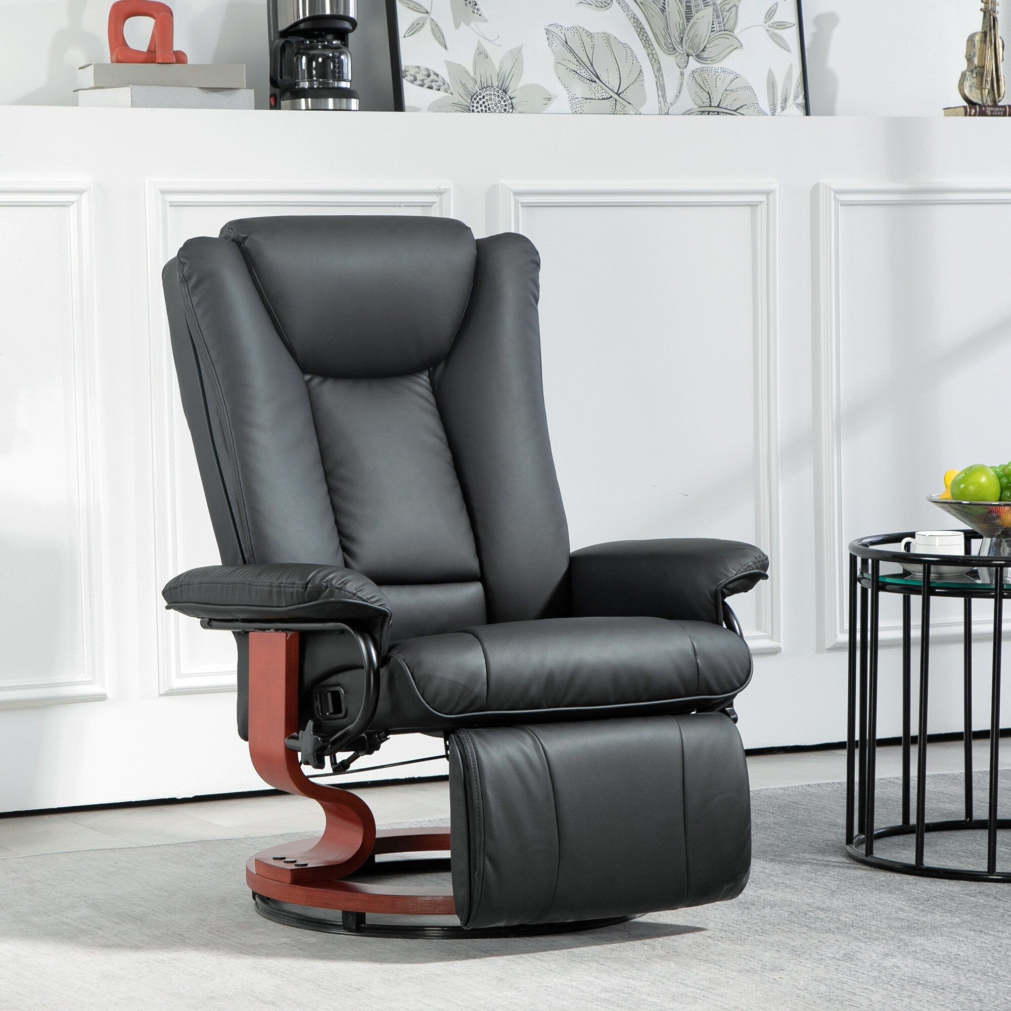 Fauteuil inclinable pivotant manuel, fauteuil de salon réglable en cuir PU, fauteuil à dossier haut avec repose-pieds et rembourrage