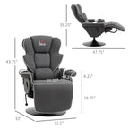 Fauteuil inclinable pivotant manuel, fauteuil de salon rembourré en lin avec dossier réglable, repose-pieds et deux porte-gobelets