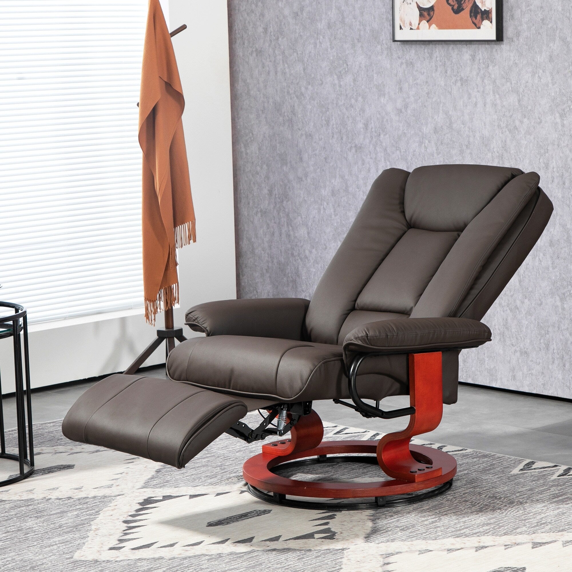 Fauteuil inclinable pivotant manuel en cuir synthétique, dossier réglable, chaise de lecture avec repose-pieds intégré