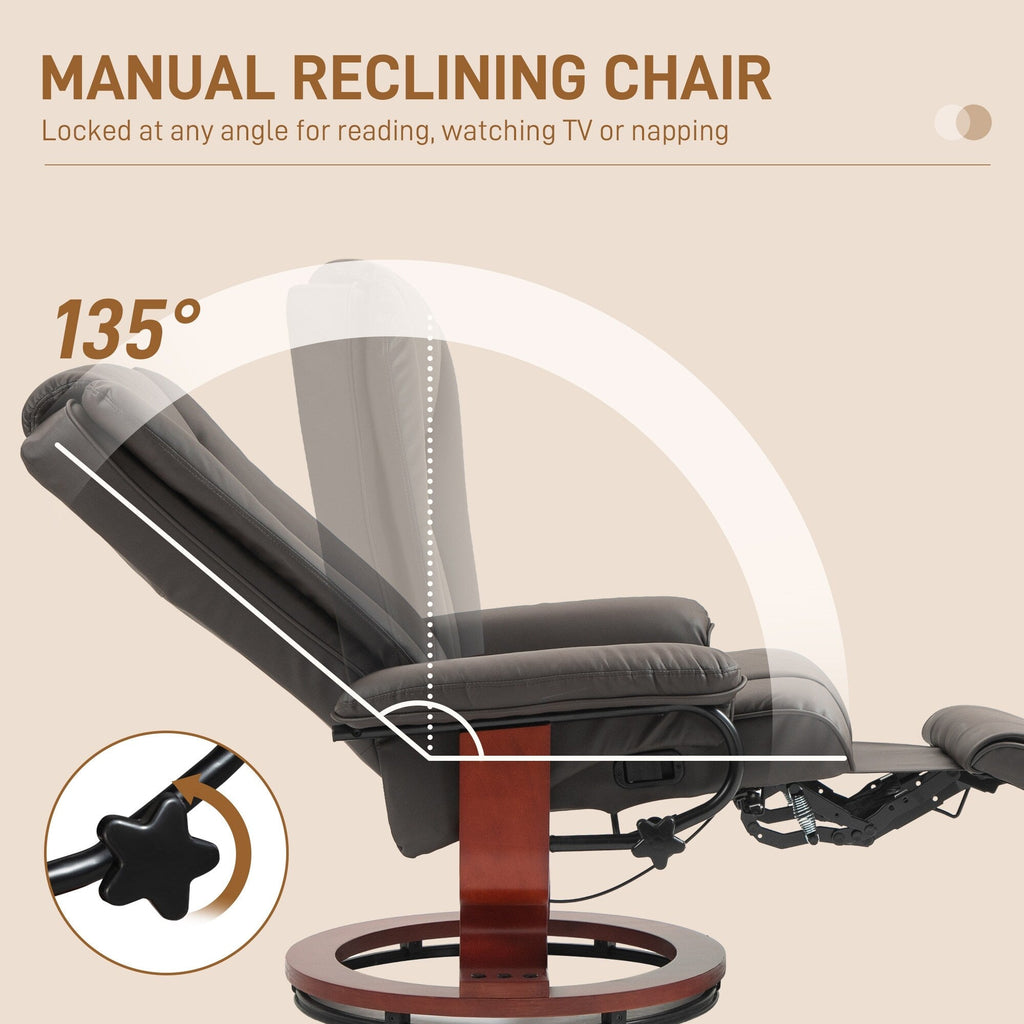 Fauteuil inclinable pivotant manuel en cuir synthétique, dossier réglable, chaise de lecture avec repose-pieds intégré