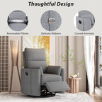 Fauteuil inclinable pivotant manuel avec mouvement de bascule, 2 oreillers amovibles, revêtement en lin et accoudoirs incurvés pour salon ou chambre d'enfant
