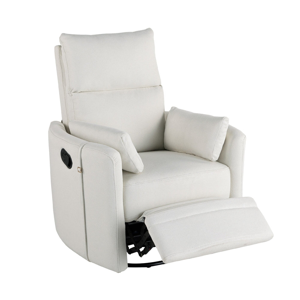 Fauteuil inclinable pivotant manuel avec mouvement de bascule, 2 oreillers amovibles, revêtement en lin et accoudoirs incurvés pour salon ou chambre d'enfant