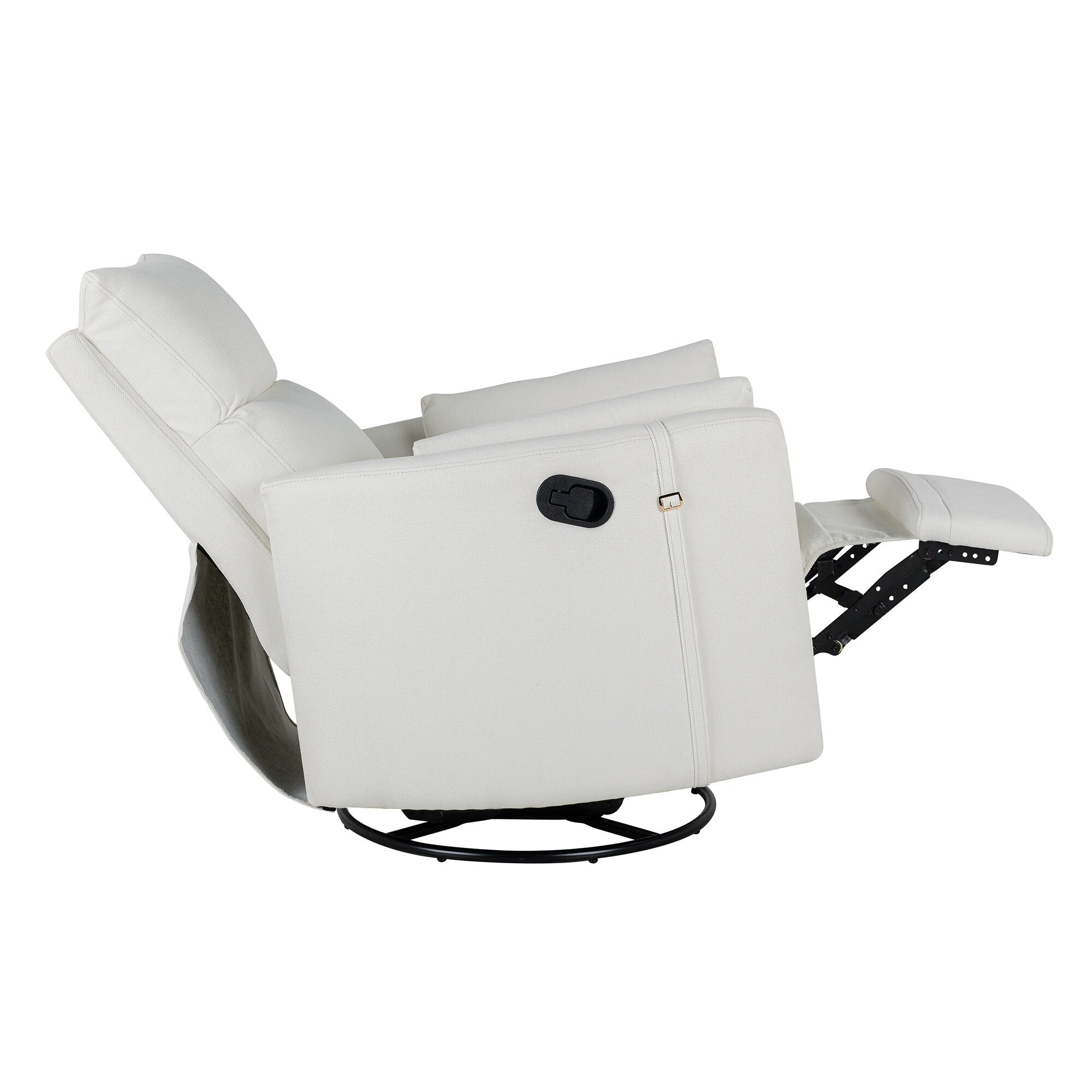 Fauteuil inclinable pivotant manuel avec mouvement de bascule, 2 oreillers amovibles, revêtement en lin et accoudoirs incurvés pour salon ou chambre d'enfant