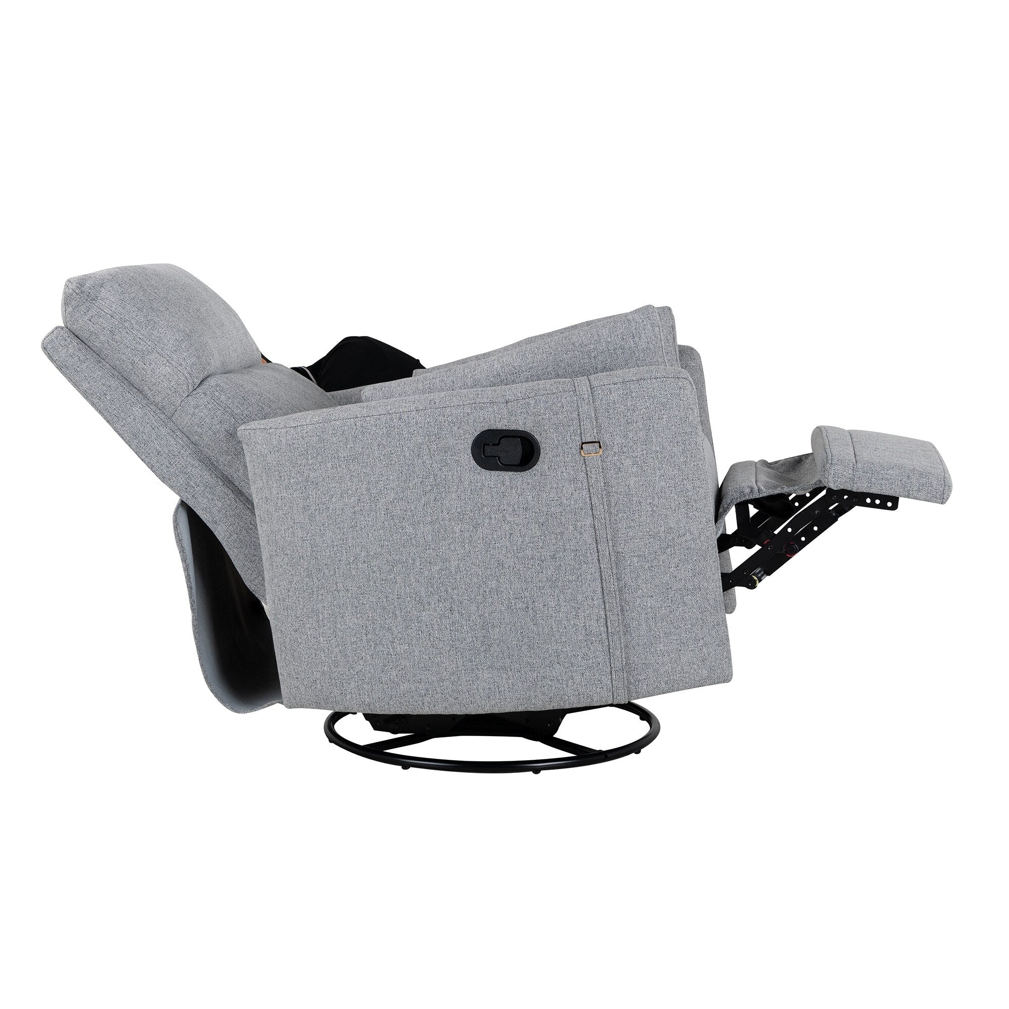 Fauteuil inclinable pivotant manuel avec mouvement de bascule, 2 oreillers amovibles, revêtement en lin et accoudoirs incurvés pour salon ou chambre d'enfant