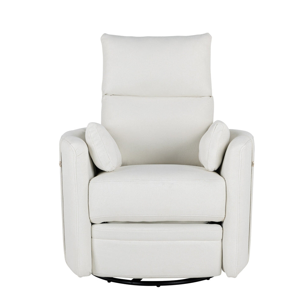 Fauteuil inclinable pivotant manuel avec mouvement de bascule, 2 oreillers amovibles, revêtement en lin et accoudoirs incurvés pour salon ou chambre d'enfant