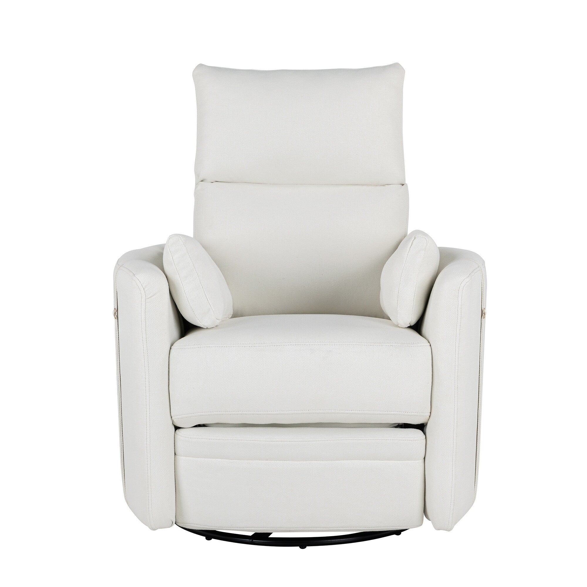 Fauteuil inclinable pivotant manuel avec mouvement de bascule, 2 oreillers amovibles, revêtement en lin et accoudoirs incurvés pour salon ou chambre d'enfant