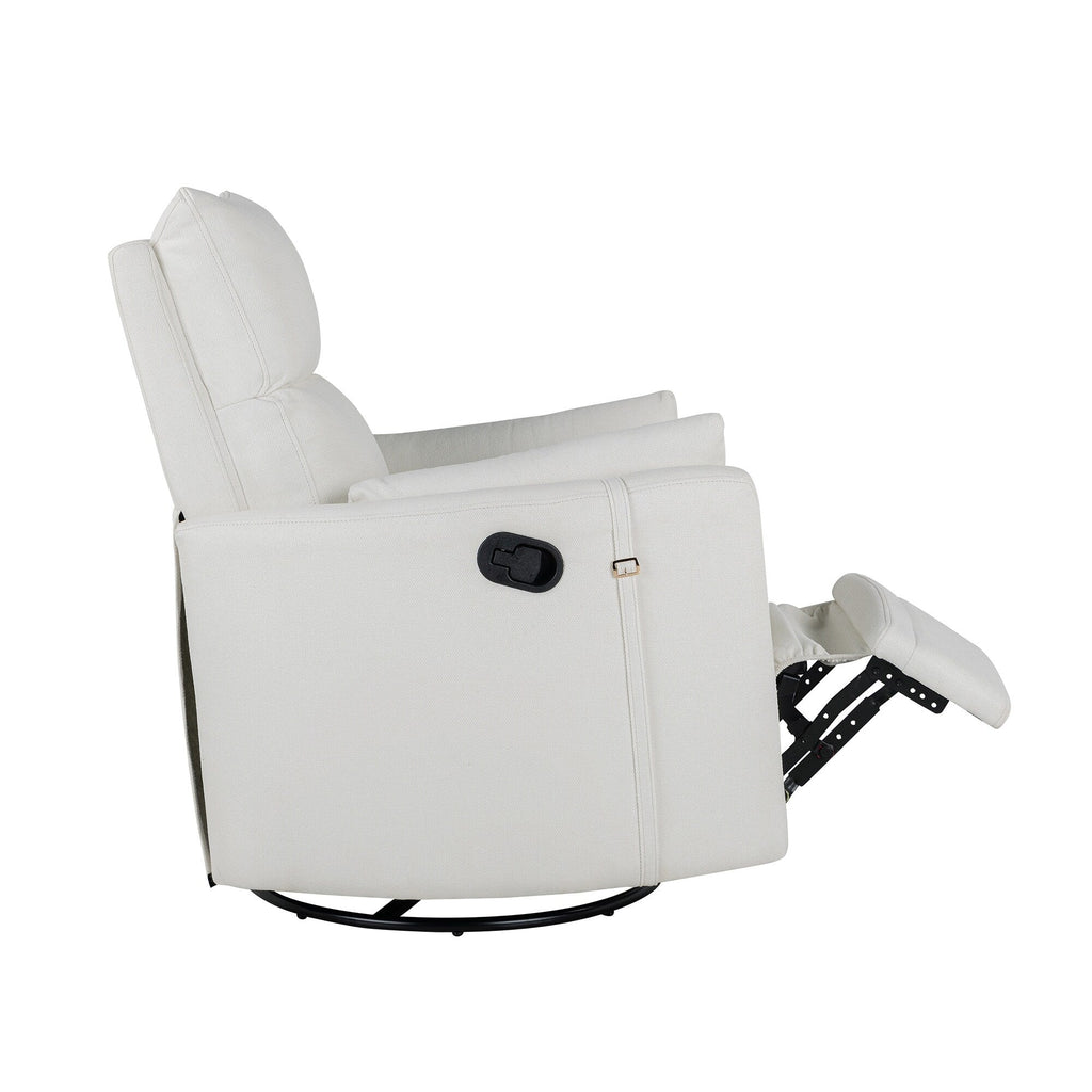 Fauteuil inclinable pivotant manuel avec mouvement de bascule, 2 oreillers amovibles, revêtement en lin et accoudoirs incurvés pour salon ou chambre d'enfant