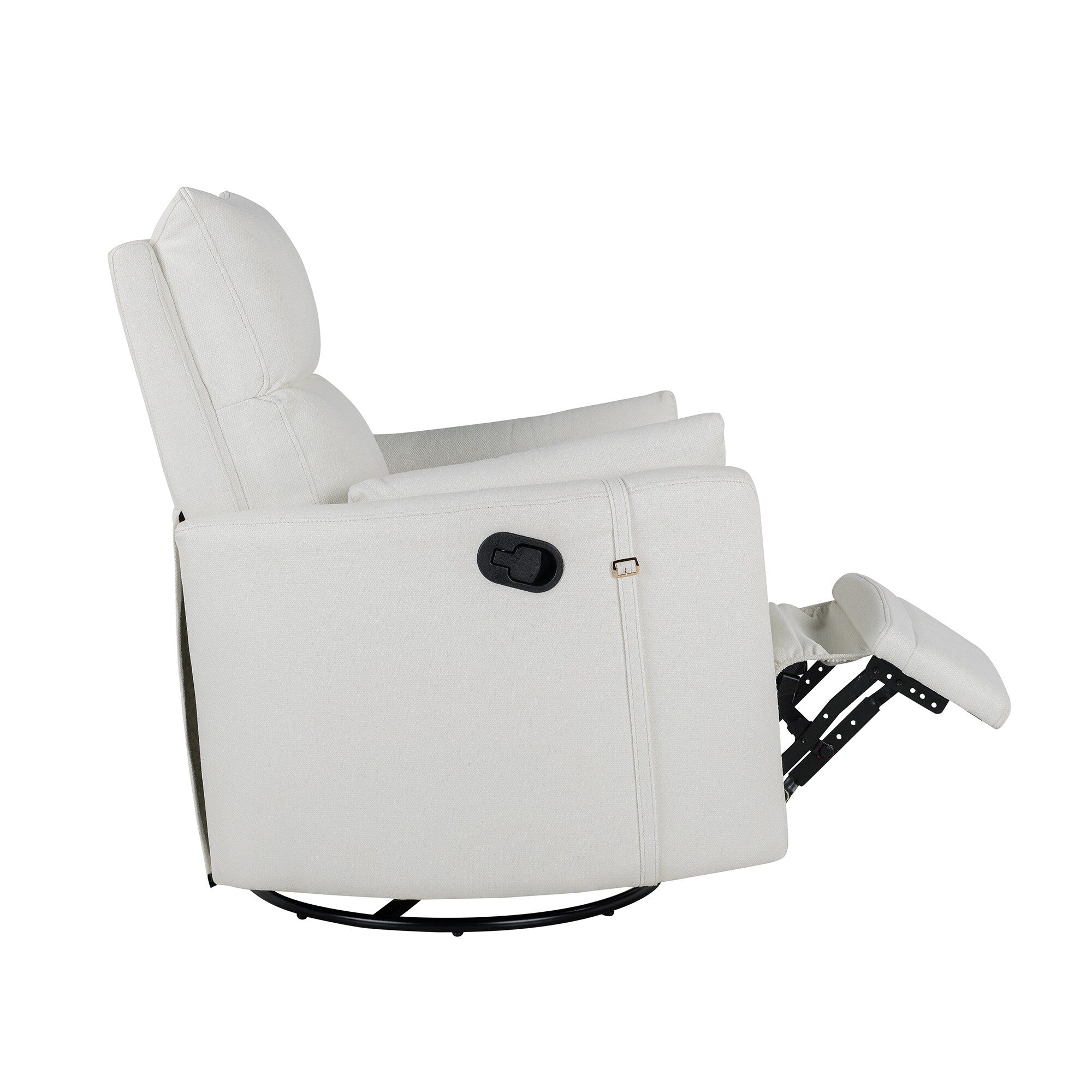 Fauteuil inclinable pivotant manuel avec mouvement de bascule, 2 oreillers amovibles, revêtement en lin et accoudoirs incurvés pour salon ou chambre d'enfant