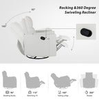 Fauteuil inclinable pivotant manuel avec mouvement de bascule, 2 oreillers amovibles, revêtement en lin et accoudoirs incurvés pour salon ou chambre d'enfant