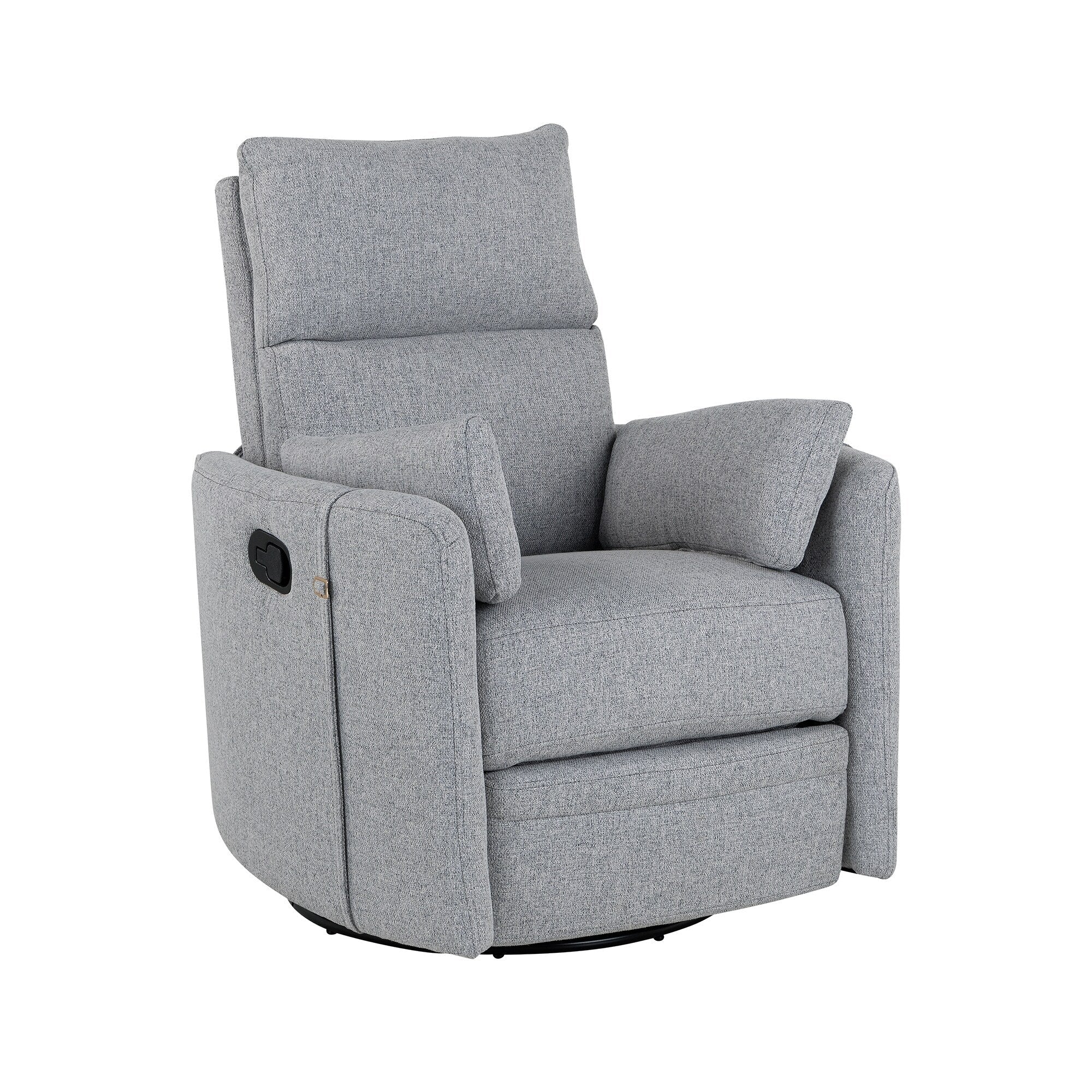 Fauteuil inclinable pivotant manuel avec mouvement de bascule, 2 oreillers amovibles, revêtement en lin et accoudoirs incurvés pour salon ou chambre d'enfant