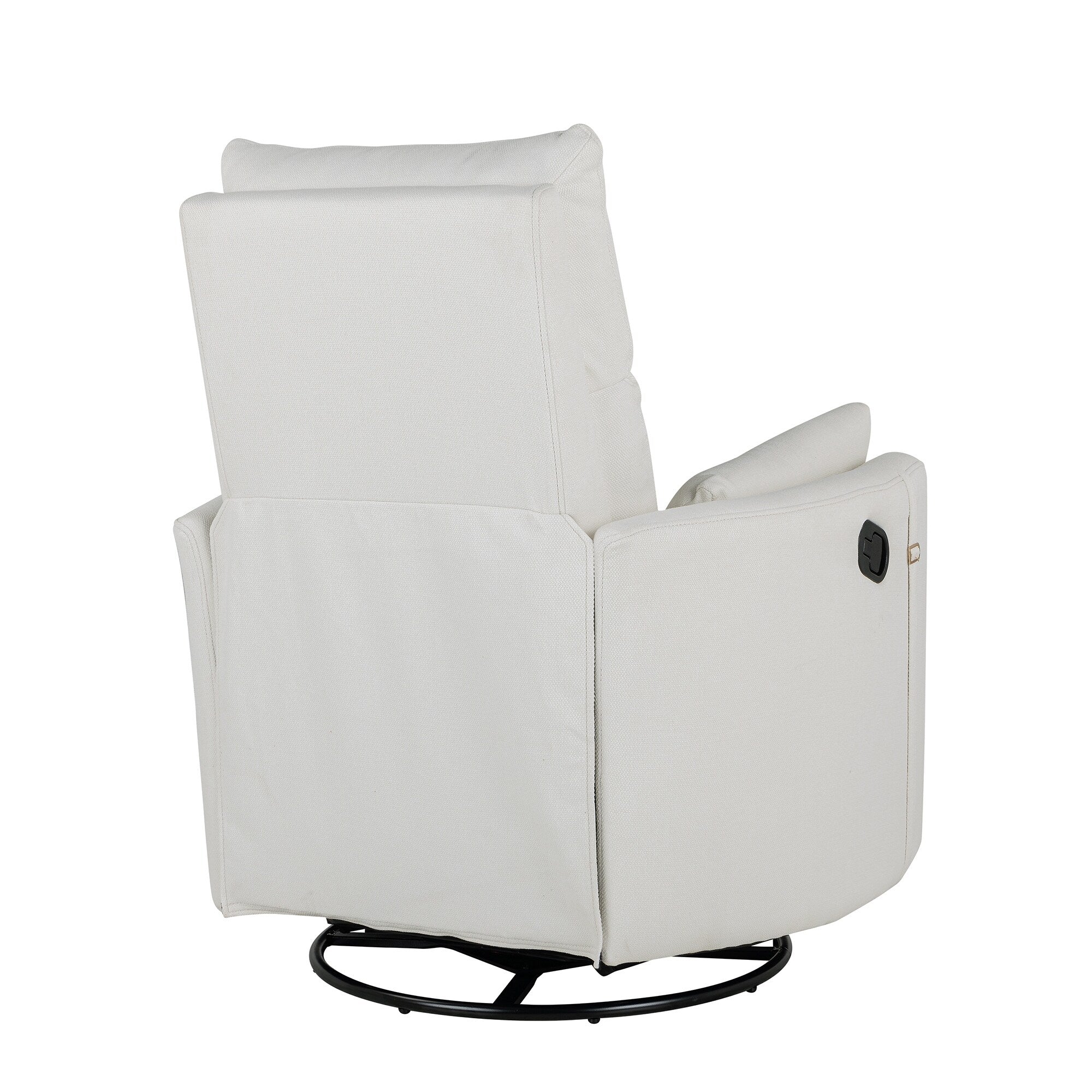 Fauteuil inclinable pivotant manuel avec mouvement de bascule, 2 oreillers amovibles, revêtement en lin et accoudoirs incurvés pour salon ou chambre d'enfant