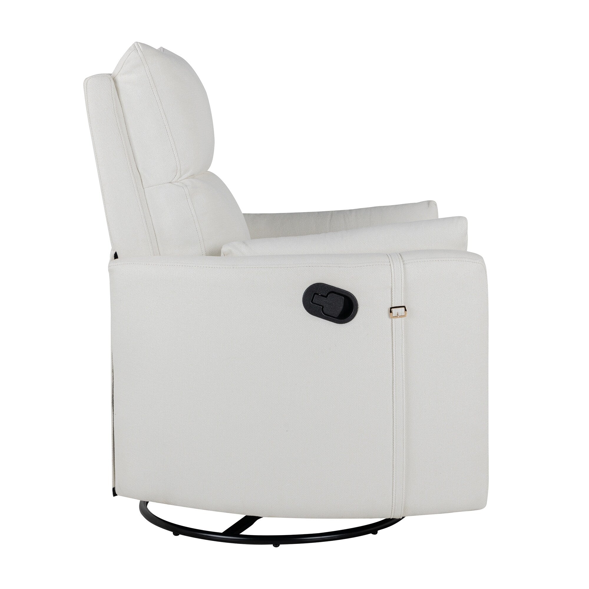 Fauteuil inclinable pivotant manuel avec mouvement de bascule, 2 oreillers amovibles, revêtement en lin et accoudoirs incurvés pour salon ou chambre d'enfant