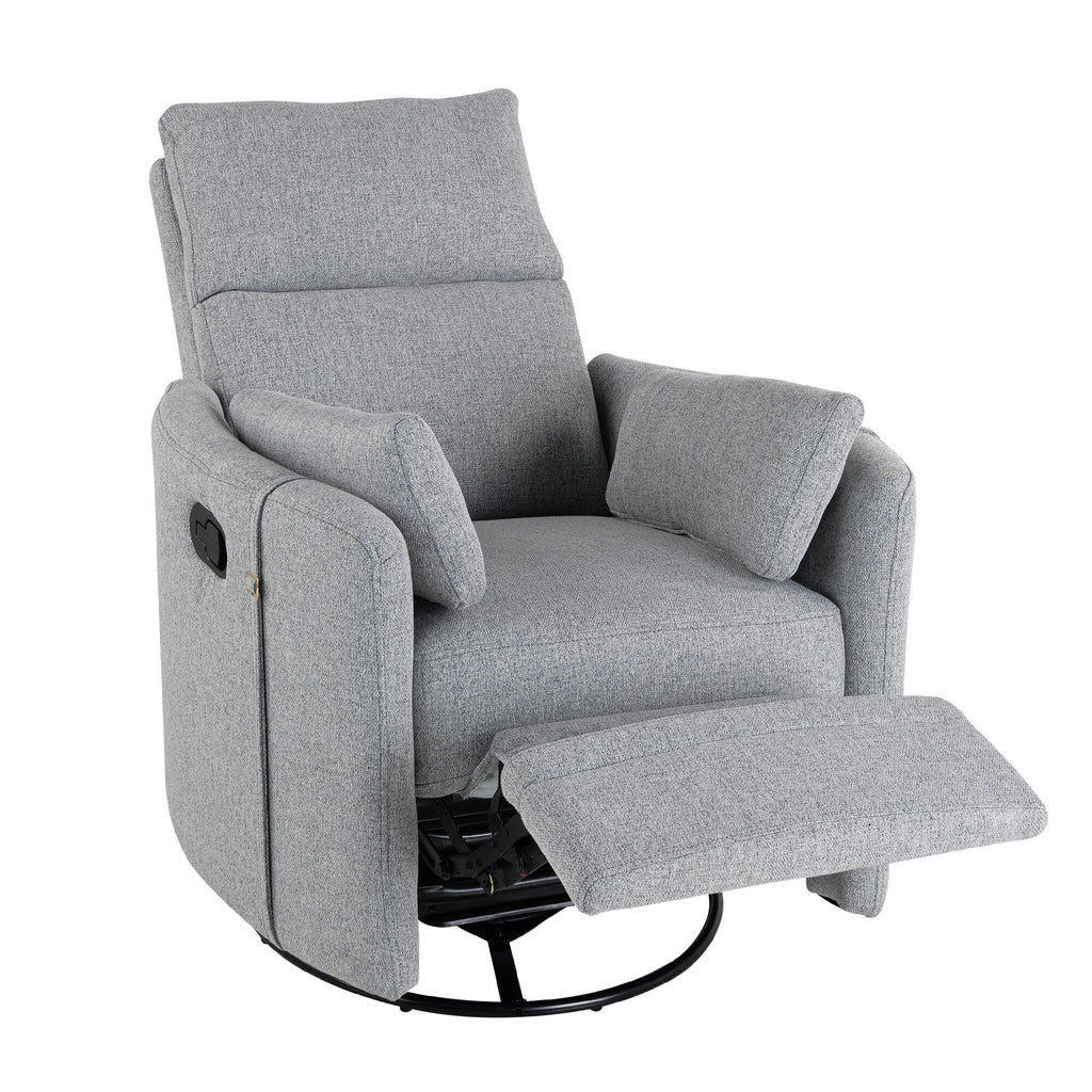 Fauteuil inclinable pivotant manuel avec mouvement de bascule, 2 oreillers amovibles, revêtement en lin et accoudoirs incurvés pour salon ou chambre d'enfant