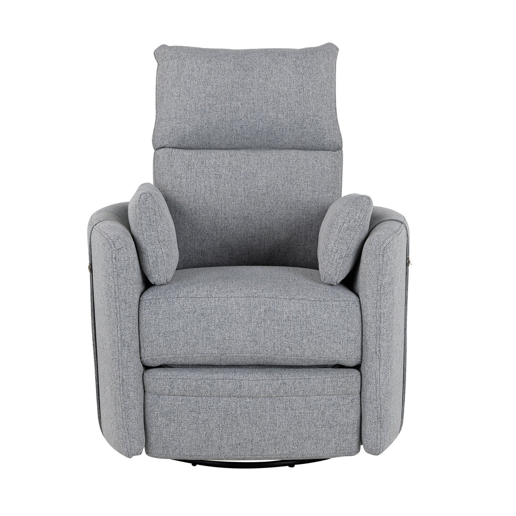 Fauteuil inclinable pivotant manuel avec mouvement de bascule, 2 oreillers amovibles, revêtement en lin et accoudoirs incurvés pour salon ou chambre d'enfant