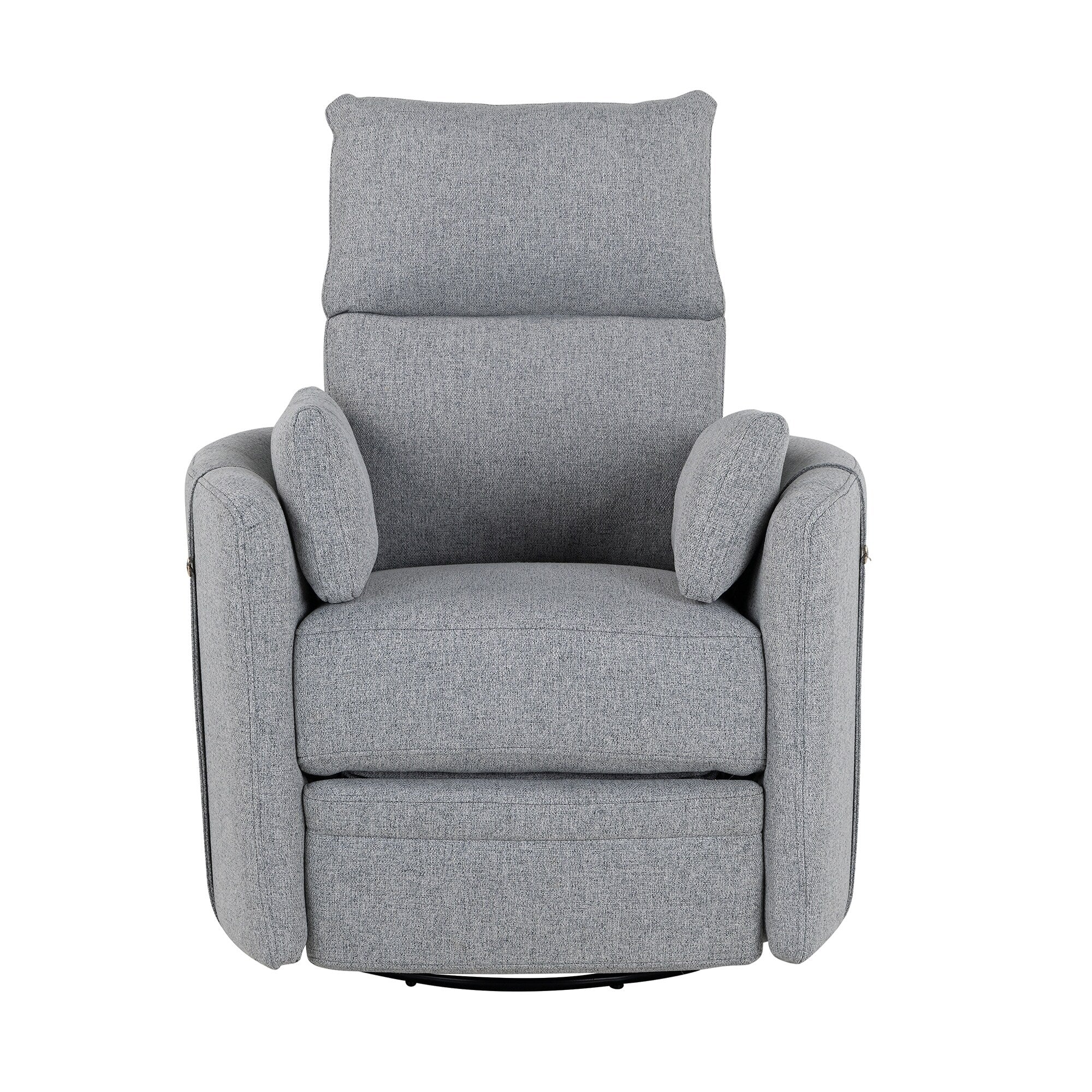 Fauteuil inclinable pivotant manuel avec mouvement de bascule, 2 oreillers amovibles, revêtement en lin et accoudoirs incurvés pour salon ou chambre d'enfant