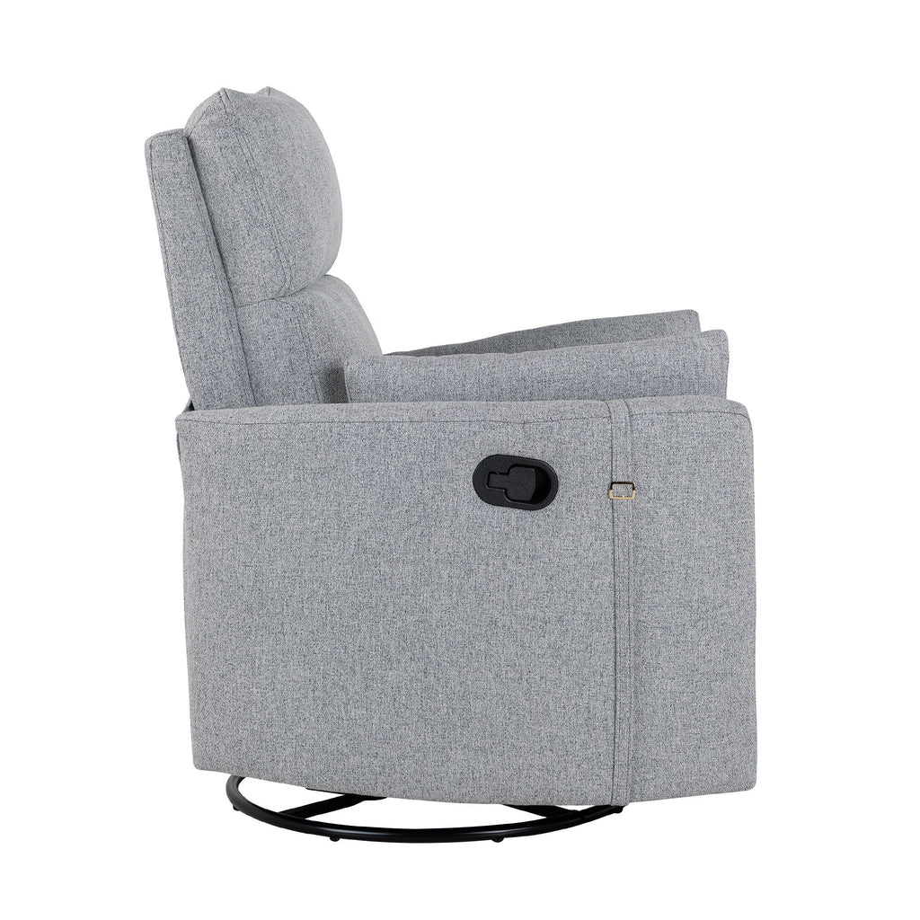 Fauteuil inclinable pivotant manuel avec mouvement de bascule, 2 oreillers amovibles, revêtement en lin et accoudoirs incurvés pour salon ou chambre d'enfant
