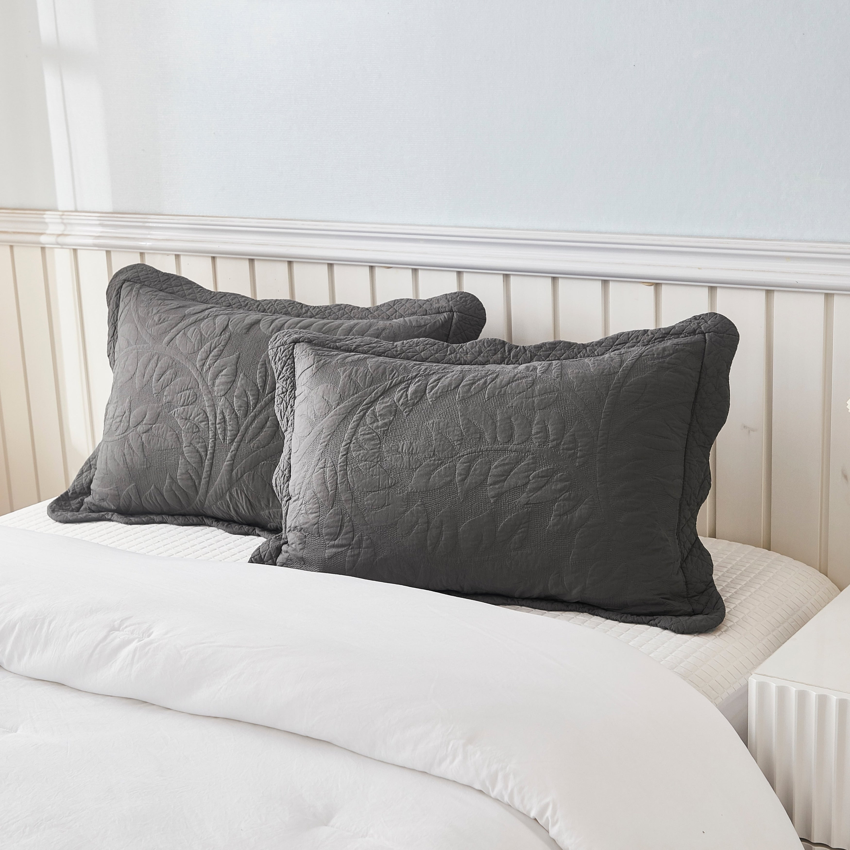 Taies d'oreiller matelassées brodées MarCielo, 2 pièces, 100 % coton
