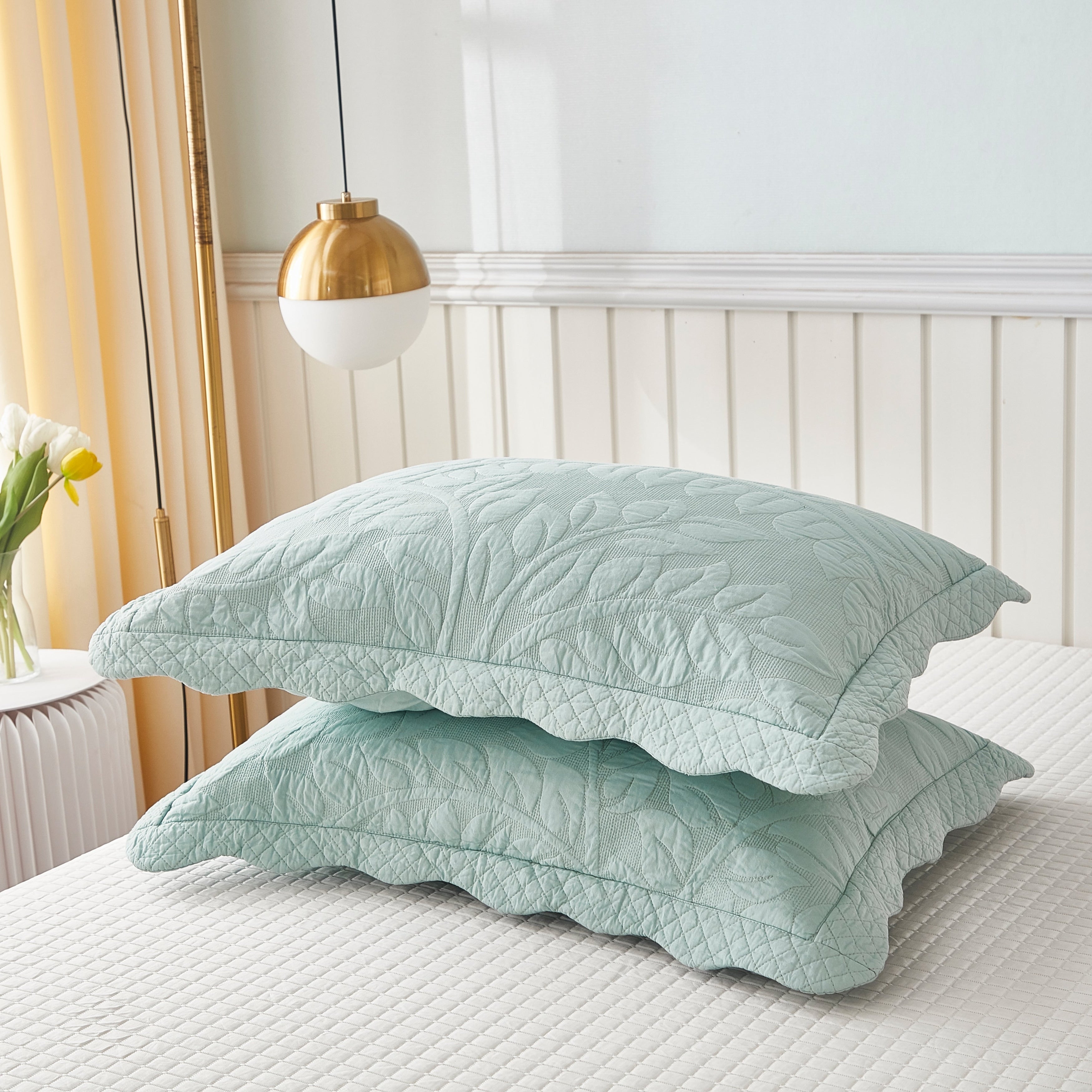 Taies d'oreiller matelassées brodées MarCielo, 2 pièces, 100 % coton