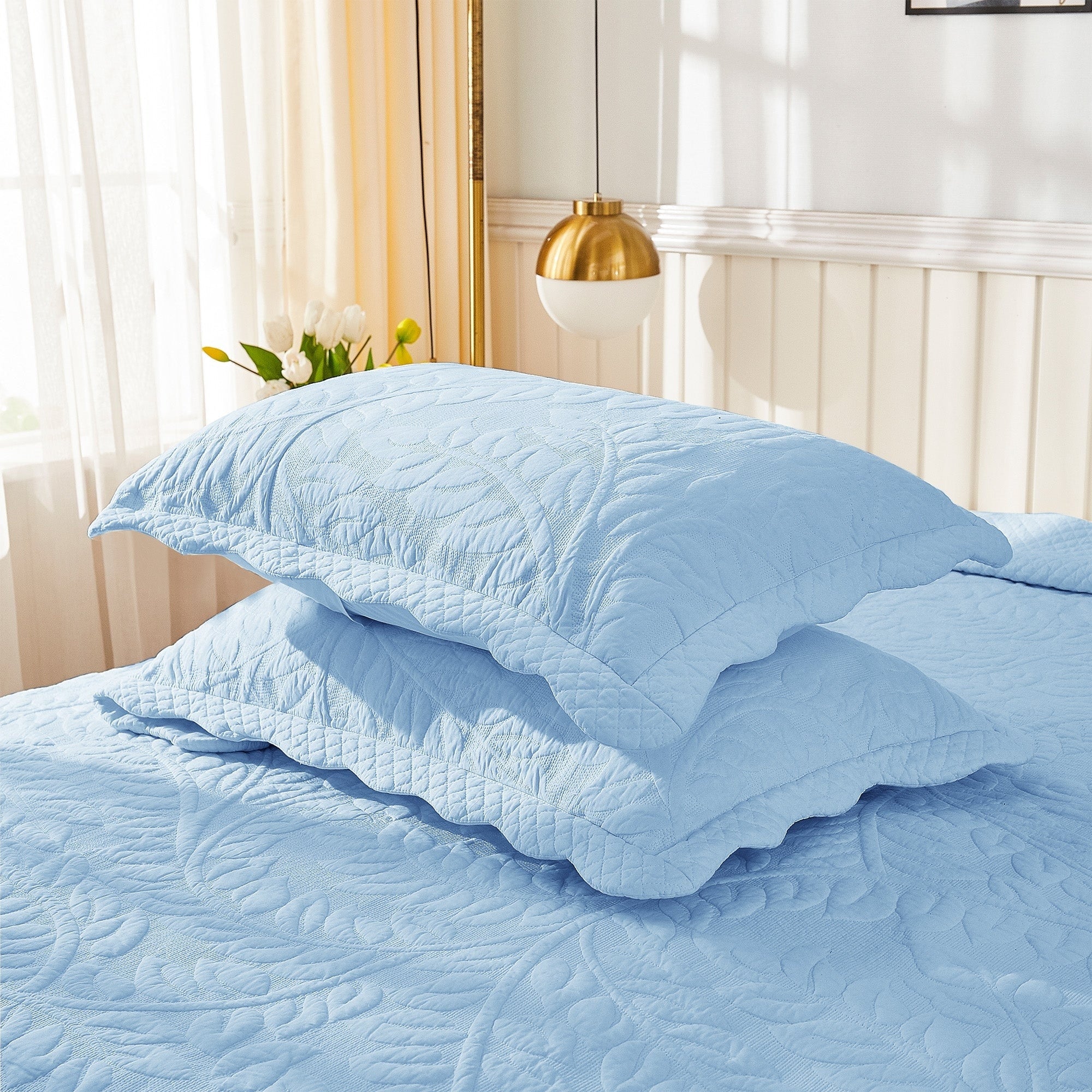 Taies d'oreiller matelassées brodées MarCielo, 2 pièces, 100 % coton