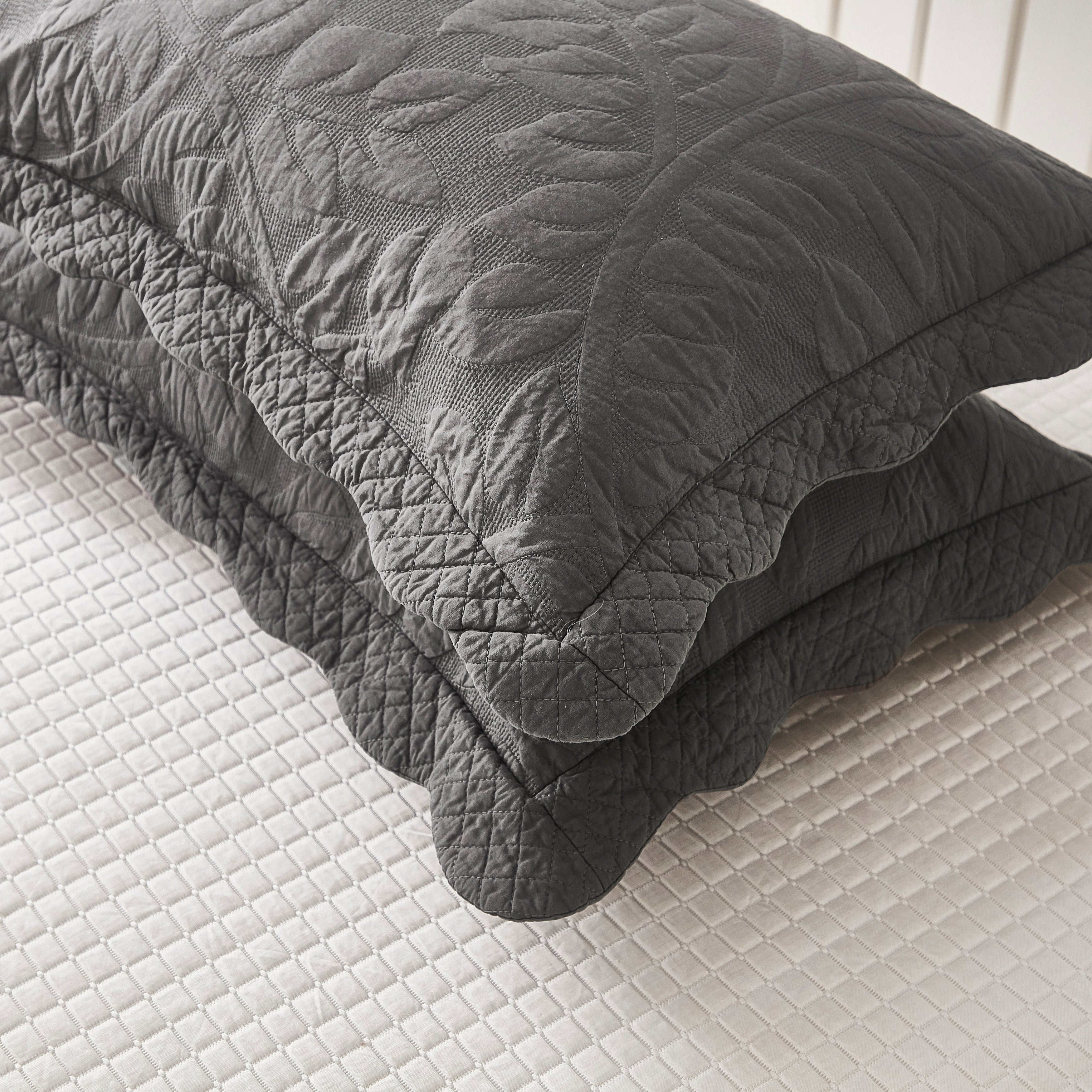 Taies d'oreiller matelassées brodées MarCielo, 2 pièces, 100 % coton