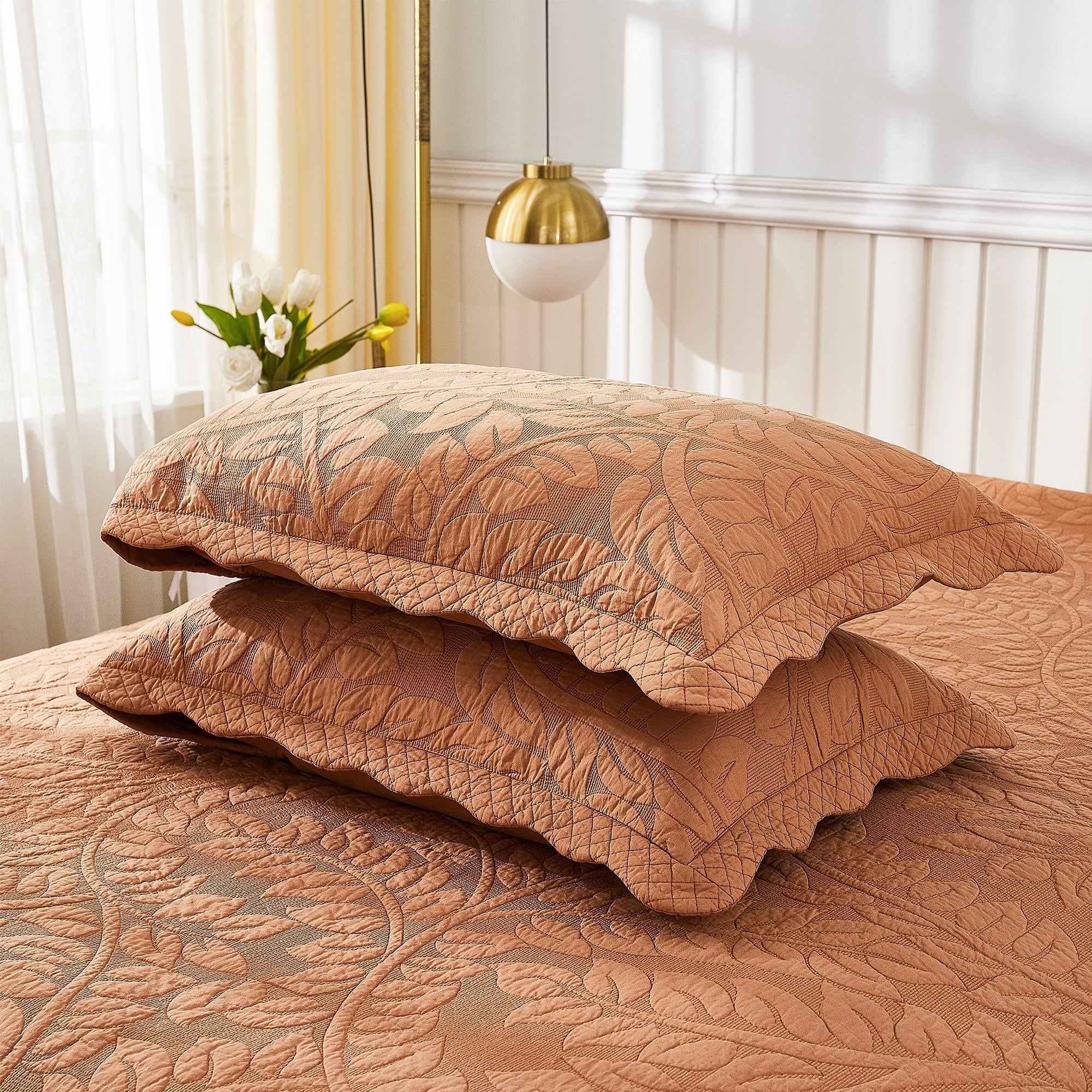 Taies d'oreiller matelassées brodées MarCielo, 2 pièces, 100 % coton