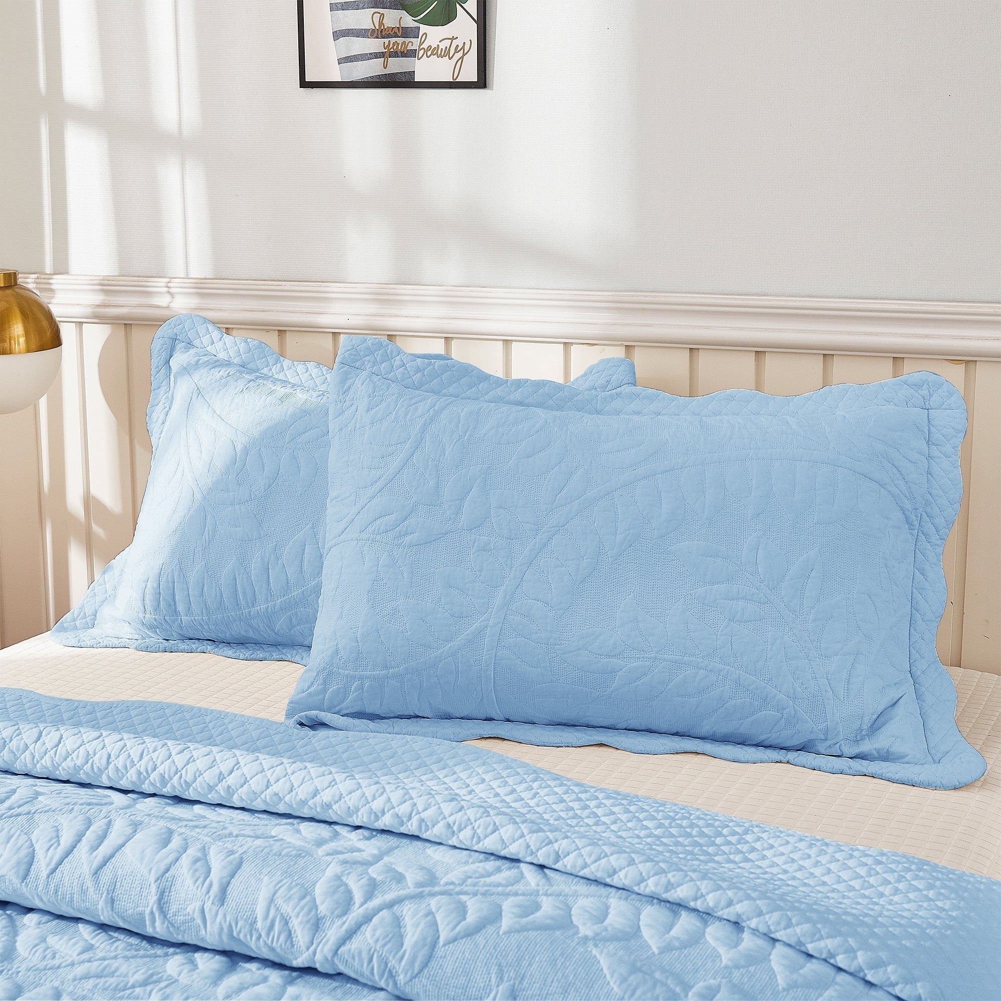 Taies d'oreiller matelassées brodées MarCielo, 2 pièces, 100 % coton
