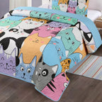 Parure de lit courtepointe pour enfants MarCielo motif chat WX202