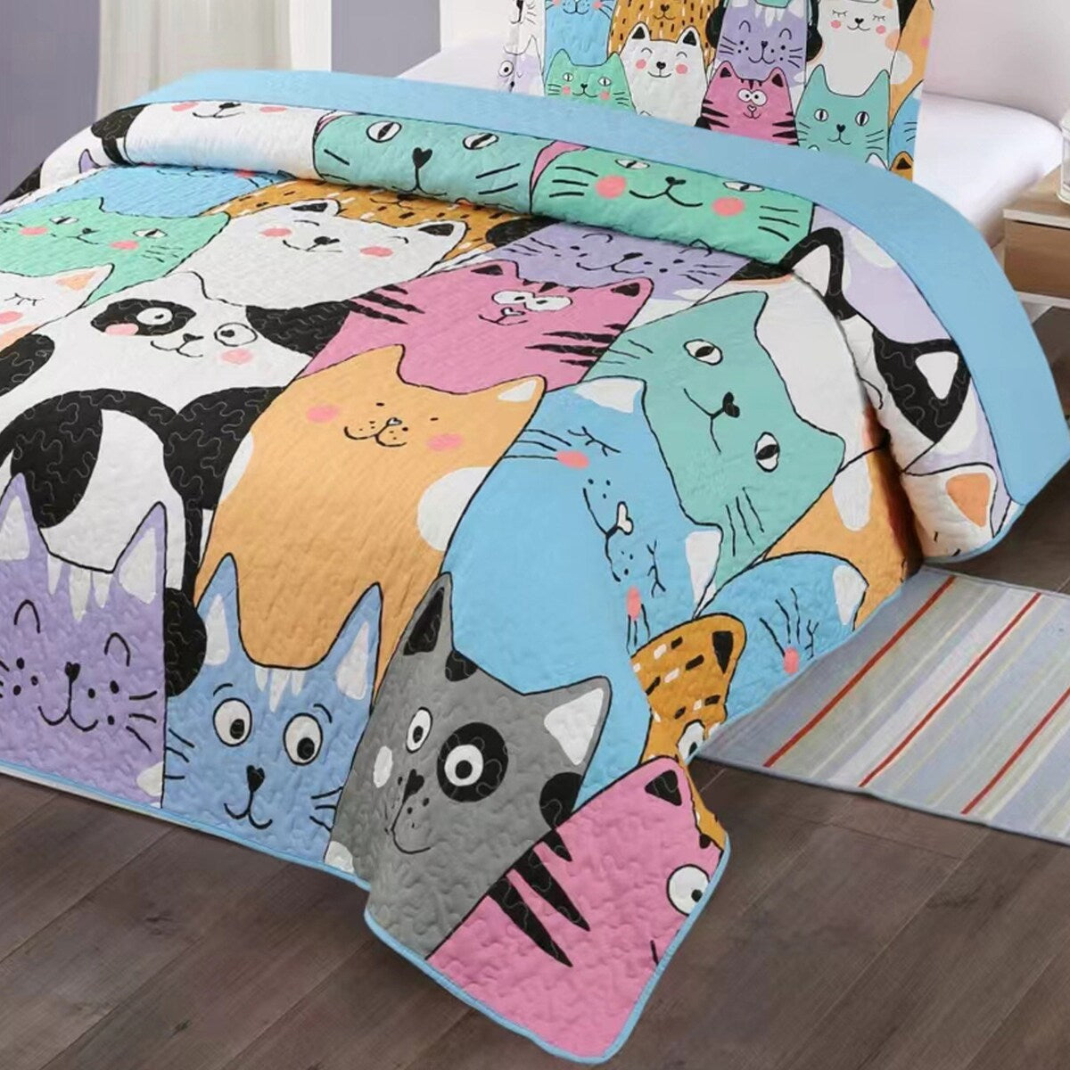 Parure de lit courtepointe pour enfants MarCielo motif chat WX202