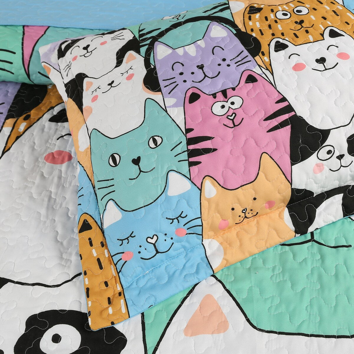 Parure de lit courtepointe pour enfants MarCielo motif chat WX202