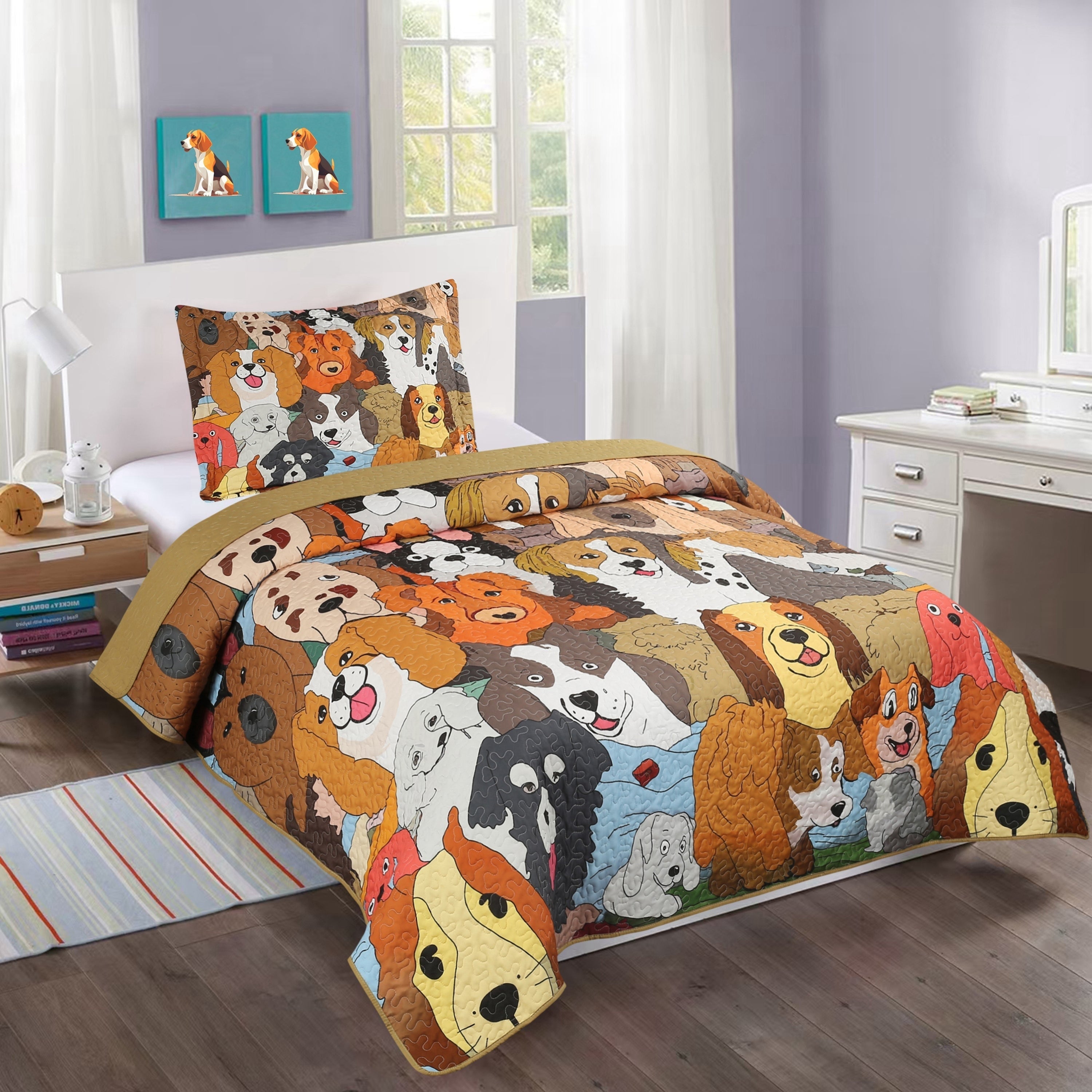Parure de lit courtepointe pour enfants MarCielo motif chien WX200
