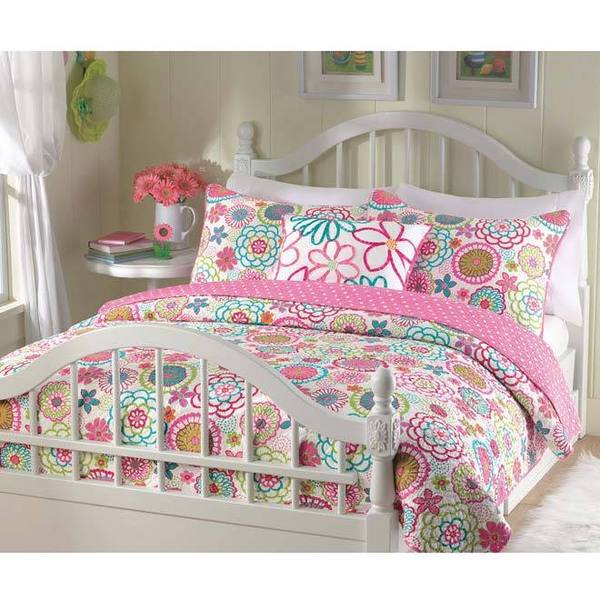 Parure de lit Cozy Line Mariah à motif floral rose pour fille