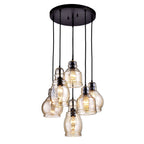 Suspension Mariana en verre cognac antique noir et base ronde à 6 lumières