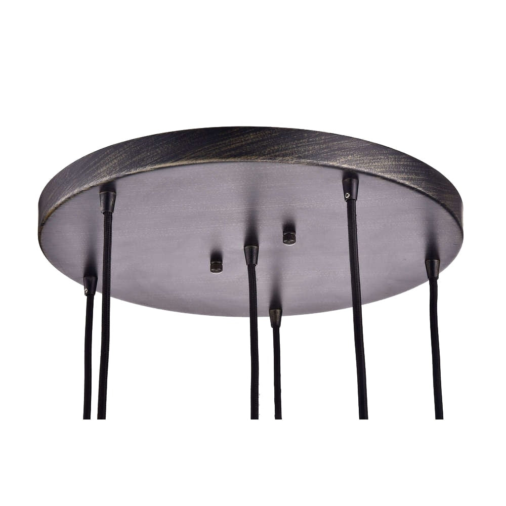 Suspension Mariana en verre cognac antique noir et base ronde à 6 lumières