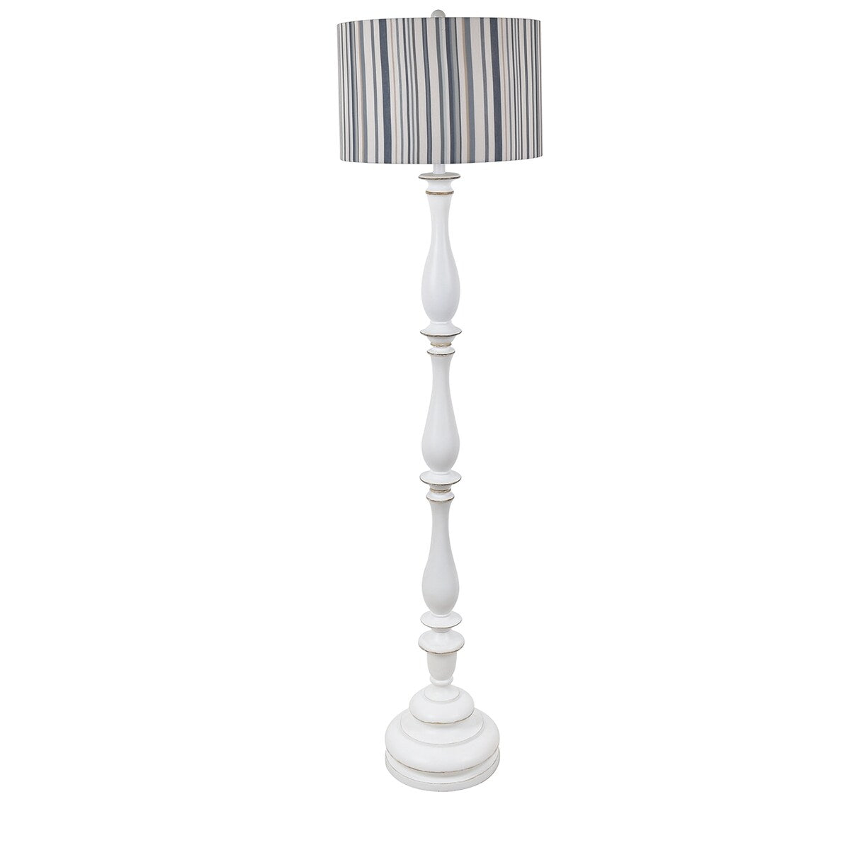 Lampadaire Maribelle 65H en résine blanche vieillie à rayures multiples - 65H x 17Rnd