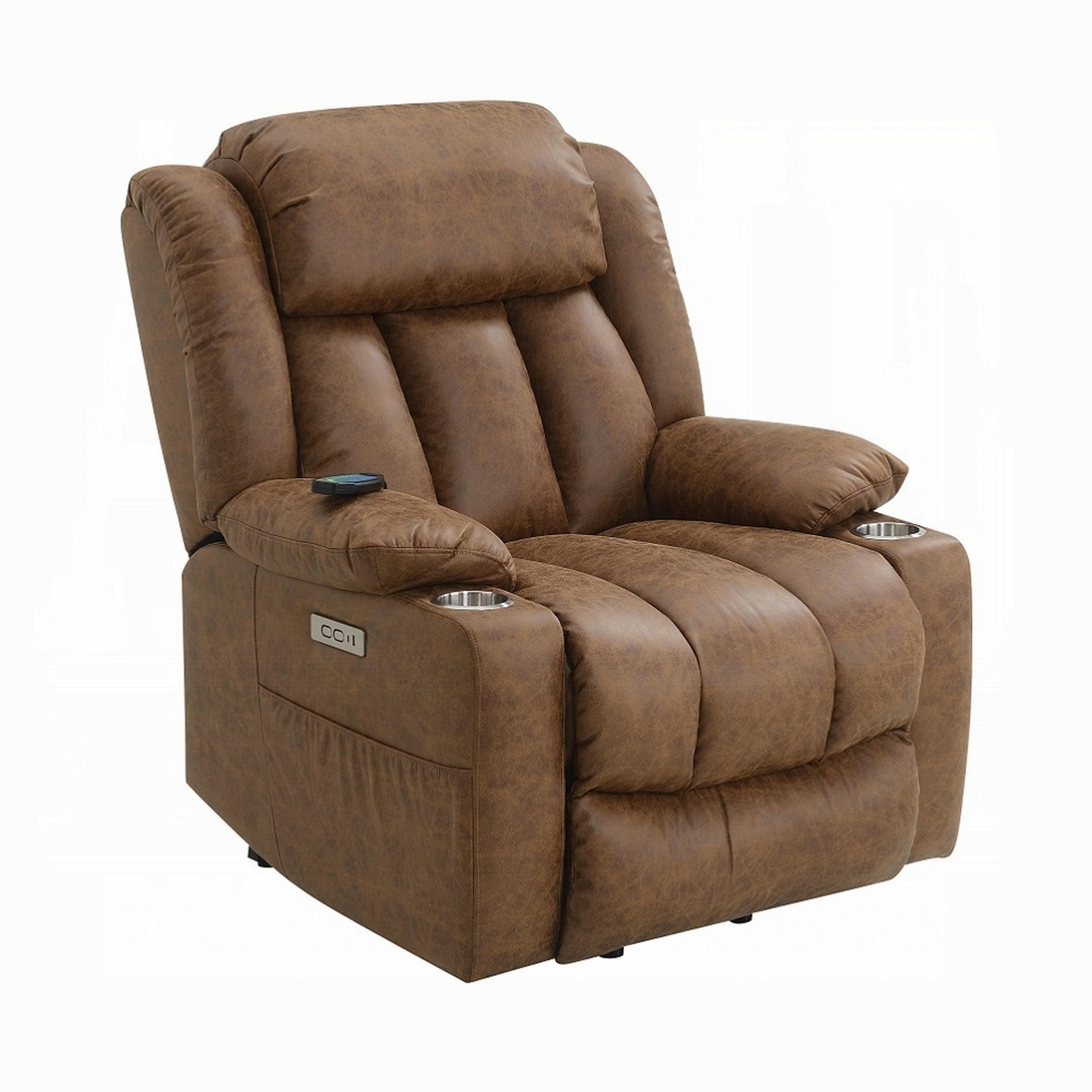 Fauteuil releveur électrique Mario, chauffant et massant, similicuir marron