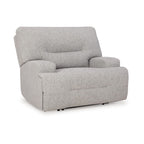Fauteuil inclinable électrique Marissa à assise large, polyester gris, rembourrage moelleux