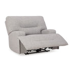 Fauteuil inclinable électrique Marissa à assise large, polyester gris, rembourrage moelleux