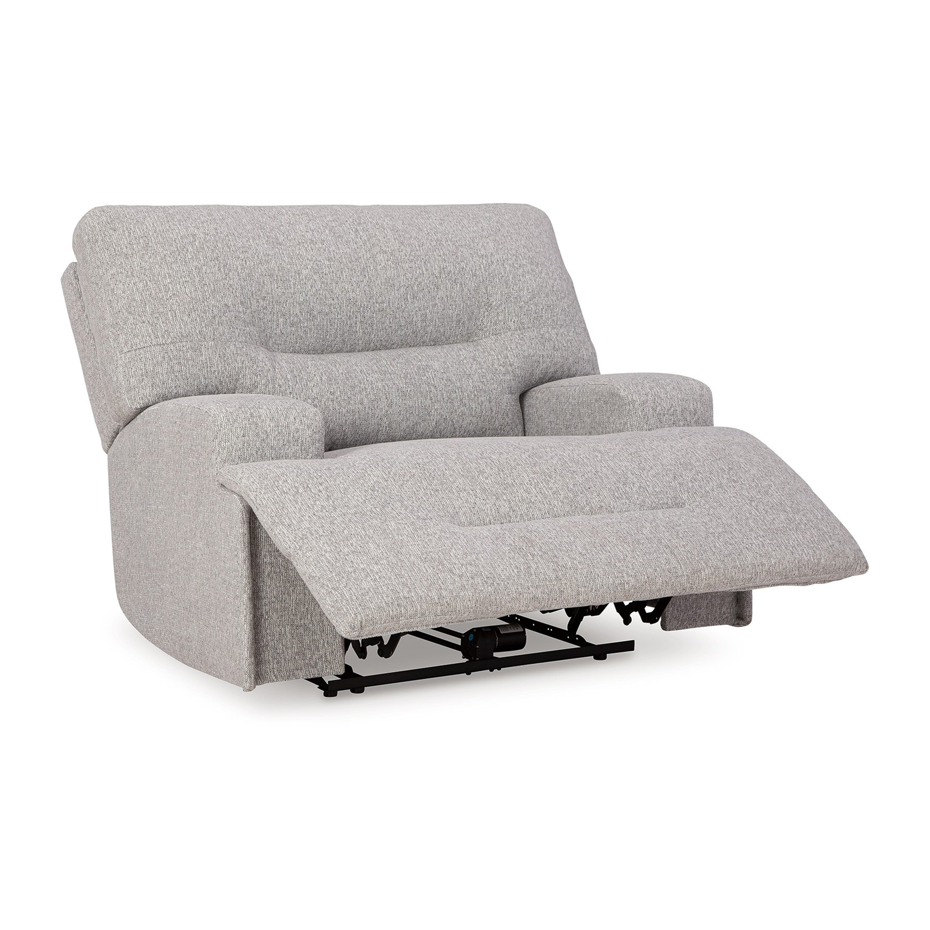 Fauteuil inclinable électrique Marissa à assise large, polyester gris, rembourrage moelleux