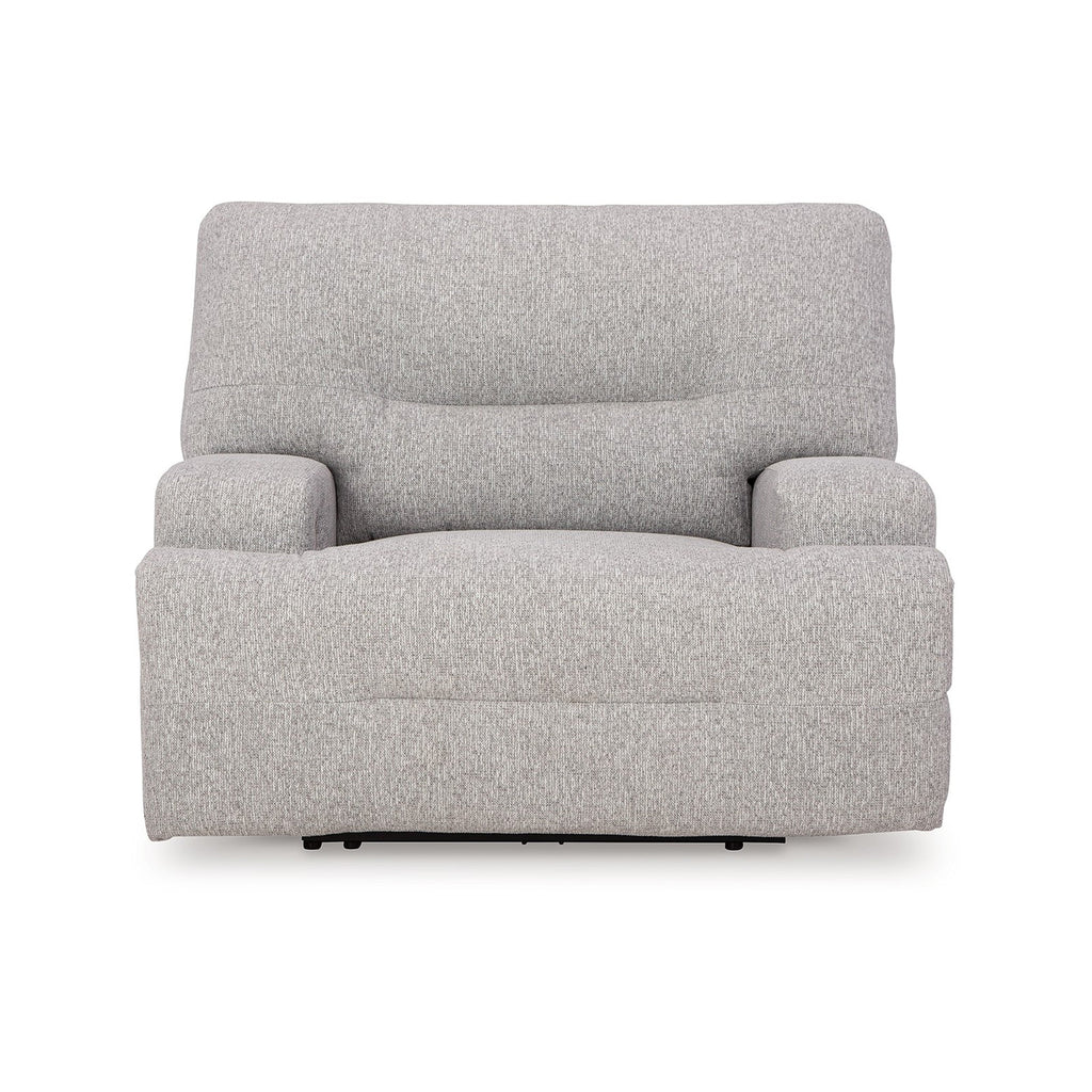 Fauteuil inclinable électrique Marissa à assise large, polyester gris, rembourrage moelleux
