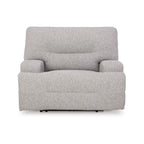 Fauteuil inclinable électrique Marissa à assise large, polyester gris, rembourrage moelleux