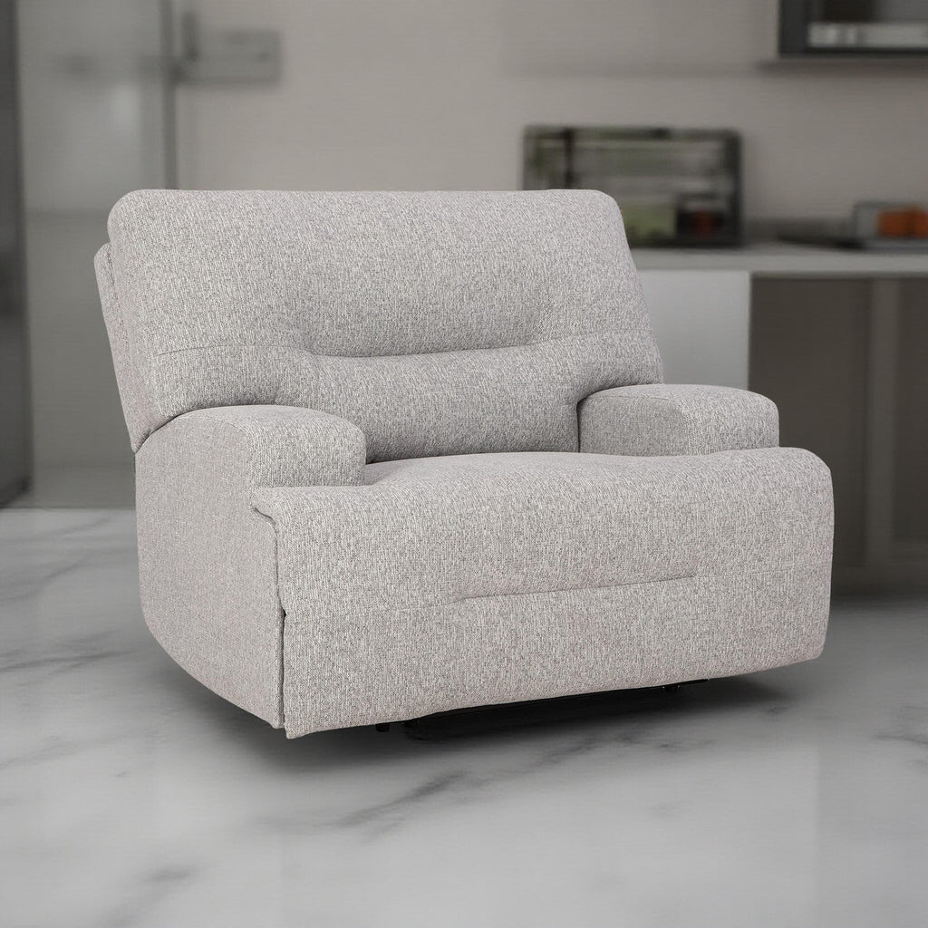 Fauteuil inclinable électrique Marissa à assise large, polyester gris, rembourrage moelleux