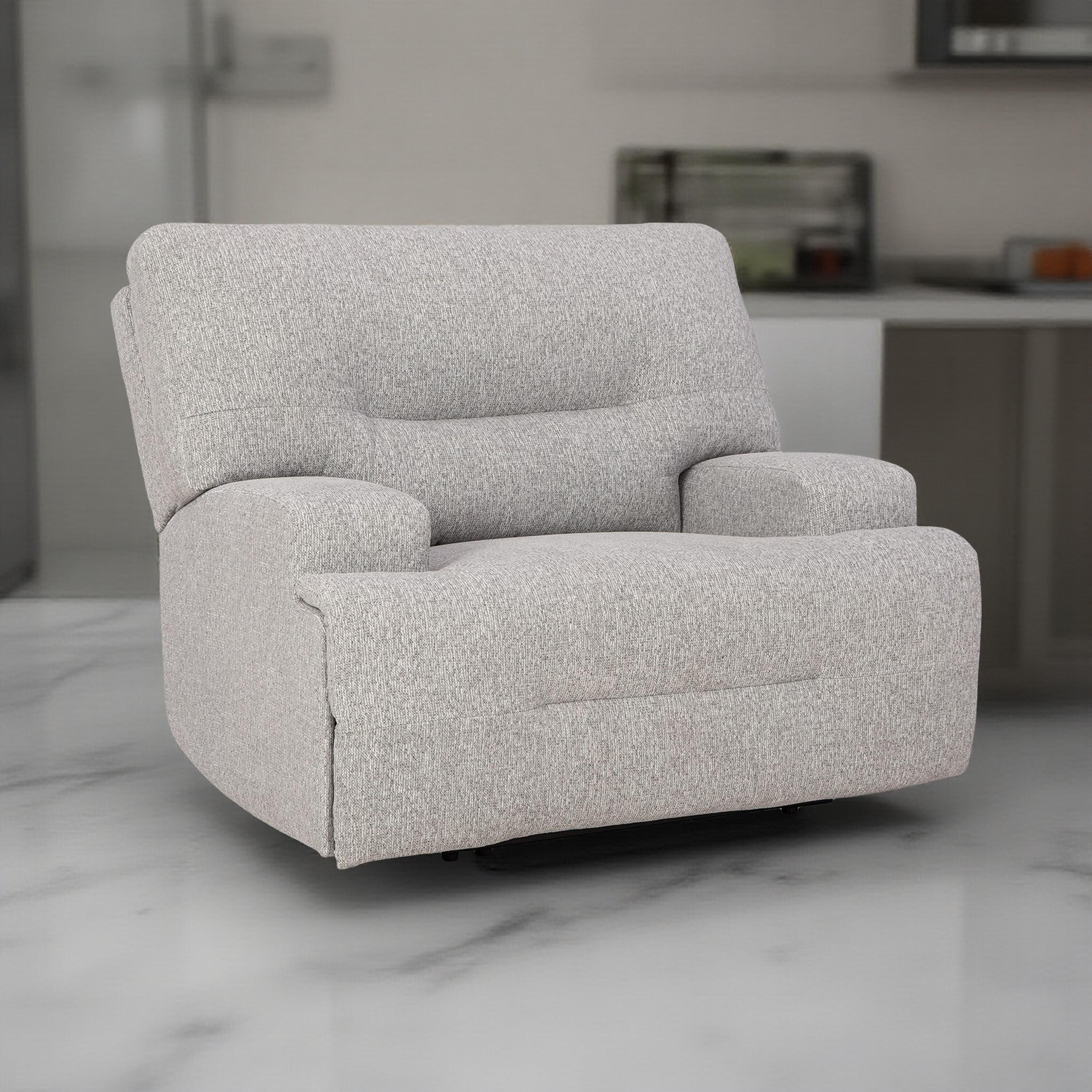 Fauteuil inclinable électrique Marissa à assise large, polyester gris, rembourrage moelleux