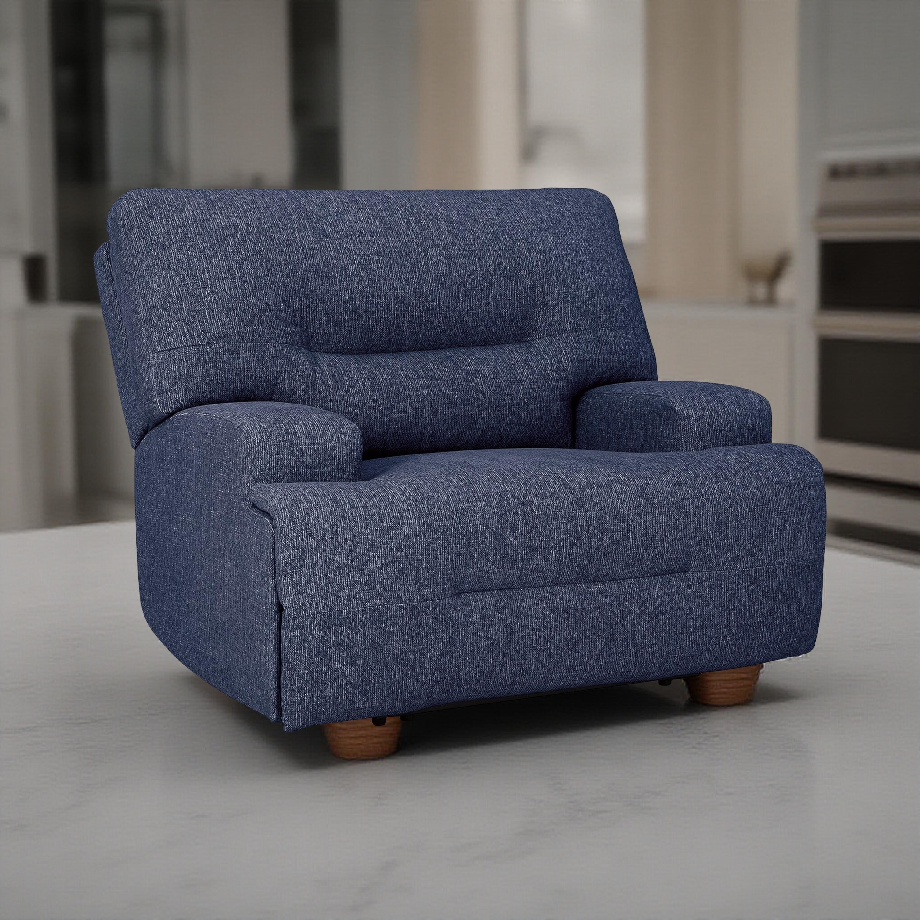 Fauteuil inclinable électrique Marissa à assise large, en polyester bleu marine doux