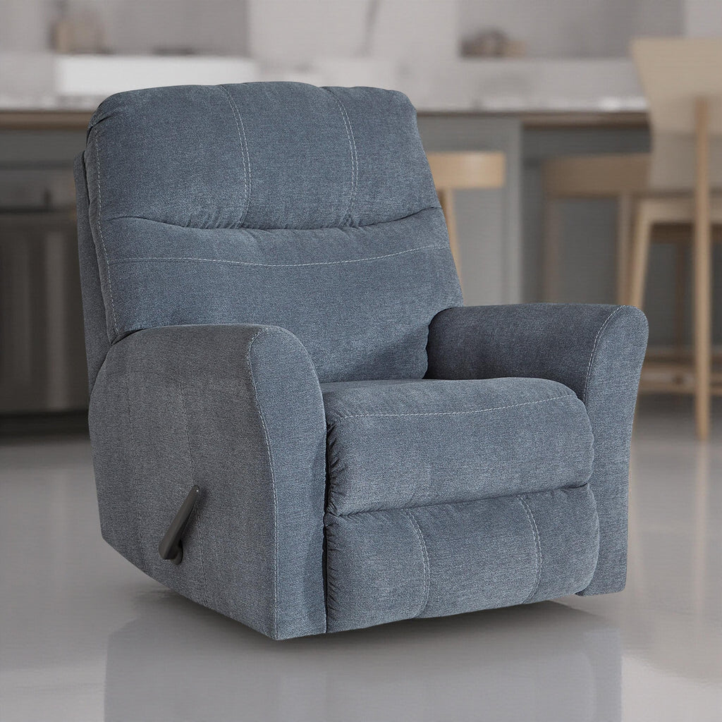 Fauteuil inclinable manuel Marlow, mouvement de bascule, tissu polyester bleu atténué