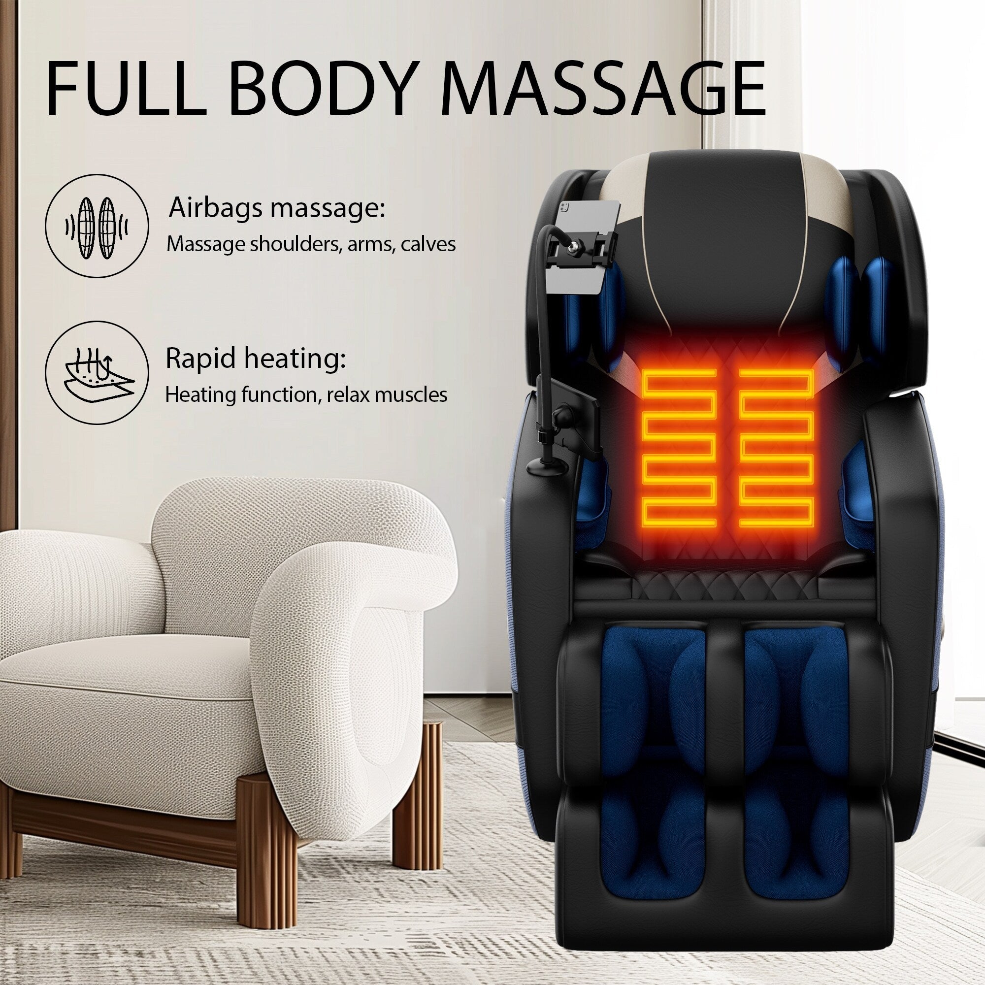 Fauteuil de massage inclinable à gravité zéro avec pression d'air sur tout le corps