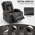Fauteuil inclinable massant, chauffant et relevable, port USB, deux porte-gobelets